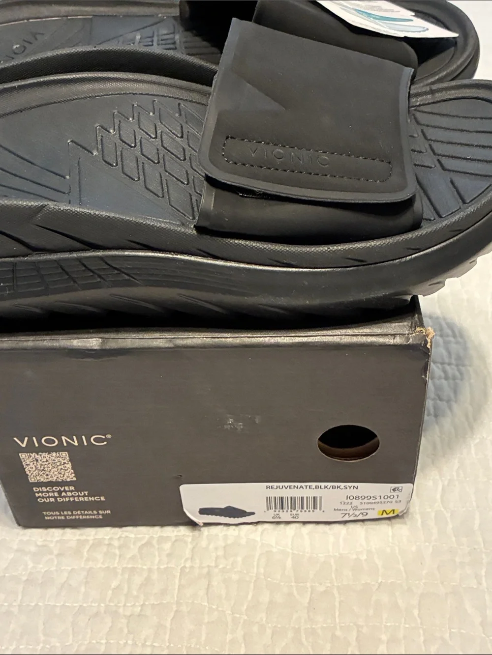 Vionic Men's Black Slide Sandals with Adjustable Strap NWT 7.5 M 9 W